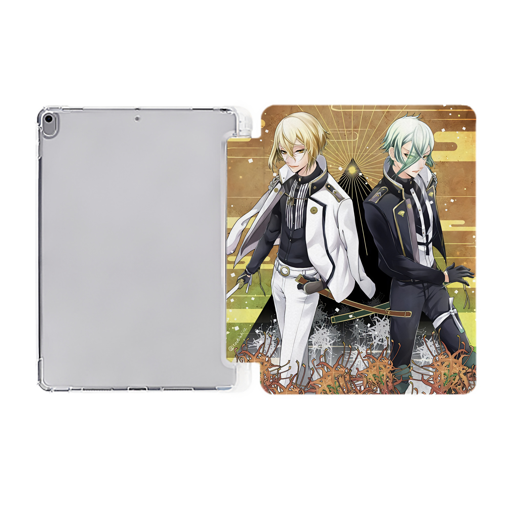 （画像用） 刀剣乱舞 Touken Ranbu IPad ケース ペン収納付き 三つ折りスタンド PUレザー×シリコン 対応機種9.5/10.5/10.9インチ